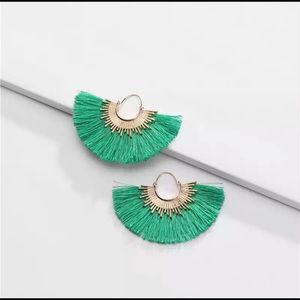 Anthropologie Amelia Green Fan Filigree Earrings